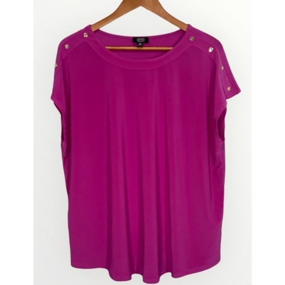 Jones New York Tops - Jones New York Fuchsia Cap Sleeve Silver Studs Round Neck Business Casual Top XL